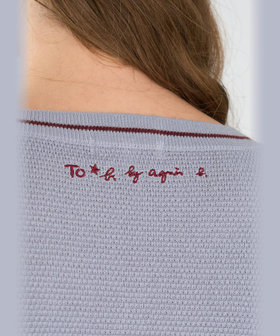 To b. by agnès b. スター刺繍 コットン 半袖 Vネック ニットプルオーバー ブルー