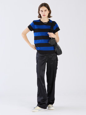 FEMME ウィメンズ 【Outlet】太ボーダー コットン 半袖Tシャツ "Brando" ブルー×ブラック