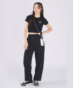 To b. by agnès b. "To b."ロゴ コットン 半袖 クロップド Tシャツ ブラック