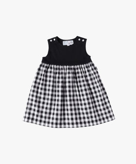 ENFANT ベビー ベビー ギンガムチェック ノースリーブ ドッキング ワンピース ブラック