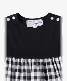 ENFANT ベビー ベビー ギンガムチェック ノースリーブ ドッキング ワンピース ブラック