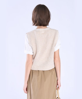 To b. by agnès b. スター 刺繍 ミックス ヤーン ニット ベスト ベージュ