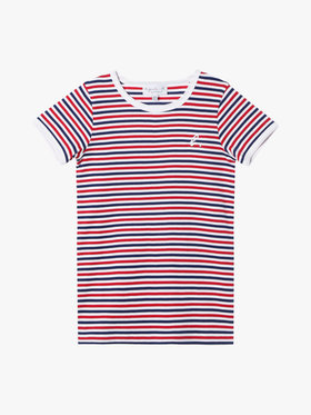 ENFANT ユニセックス キッズ "b."ロゴ 刺繍 トリコロールボーダー コットン 半袖 Tシャツ ネイビー