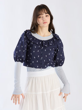 To b. by agnès b. 【Outlet】フラワーエンブロイダリーブラウス ネイビー