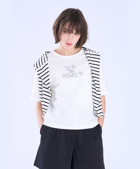 To b. by agnès b. ロゴ 刺繍 コットン 半袖 Tシャツ ホワイト