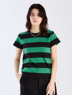 FEMME ウィメンズ 【Outlet】太ボーダー コットン 半袖Tシャツ "Brando" グリーン×ブラック