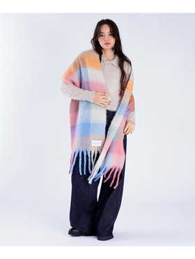 To b. by agnès b. ブロックチェック マフラー ピンク