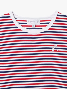 ENFANT ユニセックス キッズ "b."ロゴ 刺繍 トリコロールボーダー コットン 半袖 Tシャツ ネイビー