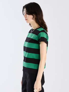 FEMME ウィメンズ 【Outlet】太ボーダー コットン 半袖Tシャツ "Brando" グリーン×ブラック