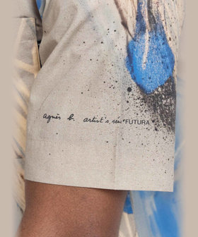 HOMME メンズ メンズ プリント コットン 開襟 半袖 アーティスト シャツ "Futura" マルチ