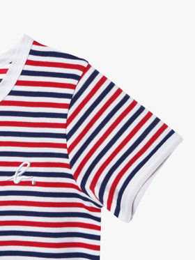 ENFANT ユニセックス キッズ "b."ロゴ 刺繍 トリコロールボーダー コットン 半袖 Tシャツ ネイビー