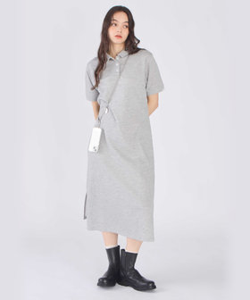 To b. by agnès b. WEB限定 ピケ ジャージー 半袖 ポロ ワンピース グレー