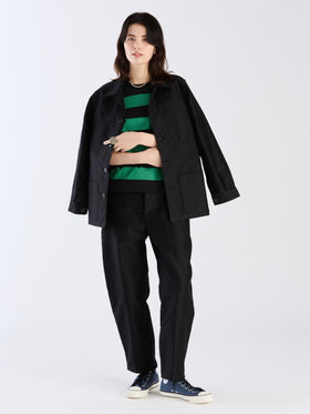 FEMME ウィメンズ 【Outlet】太ボーダー コットン 半袖Tシャツ "Brando" グリーン×ブラック