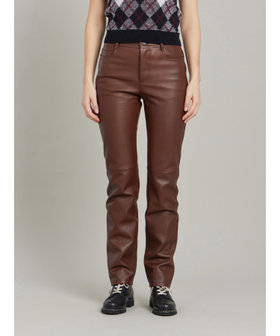 FEMME ウィメンズ ソフト ラムスキンレザー ストレート パンツ "Hina" ベージュ