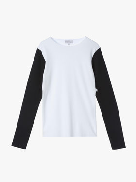 FEMME ウィメンズ 【Outlet】バイカラー コットン 長袖 Tシャツ "Evening" ホワイト