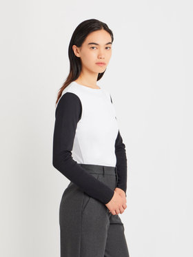 FEMME ウィメンズ 【Outlet】バイカラー コットン 長袖 Tシャツ "Evening" ホワイト