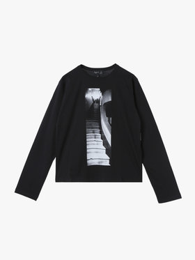 FEMME ウィメンズ フォトプリント コットン 長袖 Tシャツ ”Lil Cool” ブラック