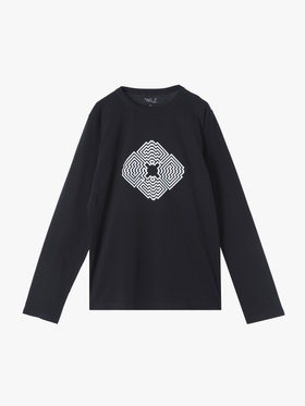 HOMME メンズ メンズ プリント コットン 長袖 アーティスト T シャツ ”L'Atlas” ブラック
