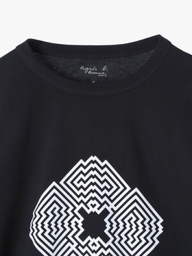 HOMME メンズ メンズ プリント コットン 長袖 アーティスト T シャツ ”L'Atlas” ブラック