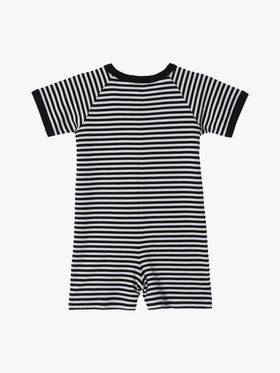 ENFANT ベビー ベビー 細ボーダー コットン 半袖 コンビネゾン ブラック