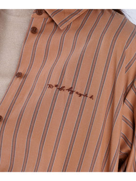 To b. by agnès b. 【Outlet】ストライプ コットン ロングスリーブ シャツ ブラウン