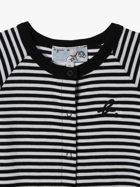 ENFANT ベビー ベビー 細ボーダー コットン 半袖 コンビネゾン ブラック