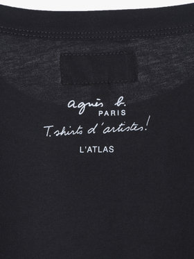 HOMME メンズ メンズ プリント コットン 長袖 アーティスト T シャツ ”L'Atlas” ブラック