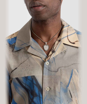 HOMME メンズ メンズ プリント コットン 開襟 半袖 アーティスト シャツ "Futura" マルチ