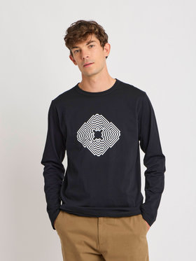 HOMME メンズ メンズ プリント コットン 長袖 アーティスト T シャツ ”L'Atlas” ブラック