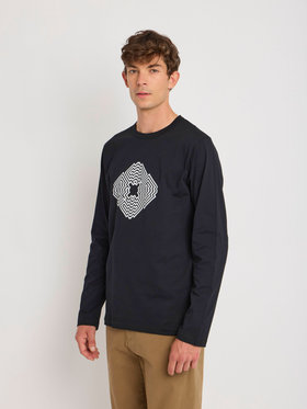 HOMME メンズ メンズ プリント コットン 長袖 アーティスト T シャツ ”L'Atlas” ブラック