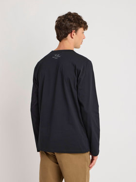 HOMME メンズ メンズ プリント コットン 長袖 アーティスト T シャツ ”L'Atlas” ブラック