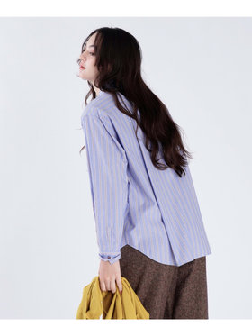 To b. by agnès b. 【Outlet】ストライプ コットン ロングスリーブ シャツ ブルー
