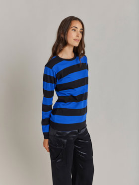 FEMME ウィメンズ 【Outlet】太ボーダー コットン 長袖Tシャツ "Cool" ブルー×ブラック