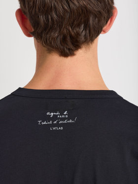 HOMME メンズ メンズ プリント コットン 長袖 アーティスト T シャツ ”L'Atlas” ブラック