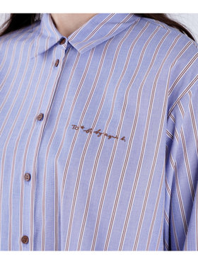 To b. by agnès b. 【Outlet】ストライプ コットン ロングスリーブ シャツ ブルー
