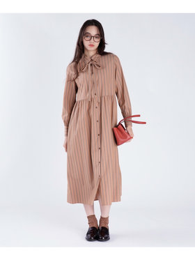 To b. by agnès b. ストライプ コットン シャツワンピース ブラウン