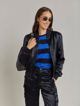 FEMME ウィメンズ 【Outlet】太ボーダー コットン 長袖Tシャツ "Cool" ブルー×ブラック