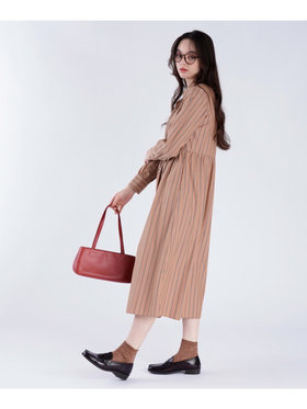 To b. by agnès b. ストライプ コットン シャツワンピース ブラウン