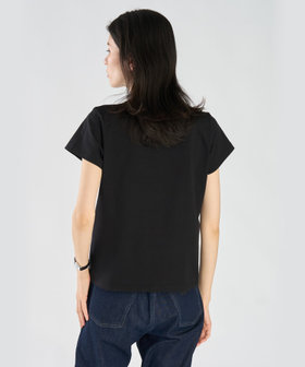 FEMME ウィメンズ メッセージ プリント コットン 半袖 Tシャツ "J'aime le cinema!" ブラック