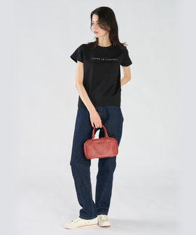 FEMME ウィメンズ メッセージ プリント コットン 半袖 Tシャツ "J'aime le cinema!" ブラック