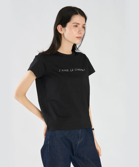FEMME ウィメンズ メッセージ プリント コットン 半袖 Tシャツ "J'aime le cinema!" ブラック