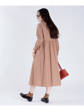 To b. by agnès b. ストライプ コットン シャツワンピース ブラウン