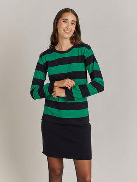 FEMME ウィメンズ 【Outlet】太ボーダー コットン 長袖Tシャツ "Cool" グリーン×ブラック