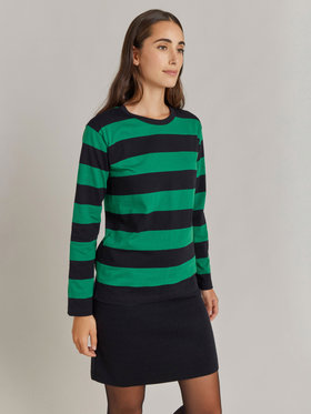 FEMME ウィメンズ 【Outlet】太ボーダー コットン 長袖Tシャツ "Cool" グリーン×ブラック