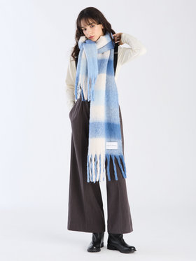 To b. by agnès b. ブロックチェック マフラー ブルー