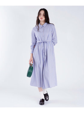 To b. by agnès b. ストライプ コットン シャツワンピース ブルー