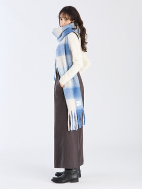 To b. by agnès b. ブロックチェック マフラー ブルー