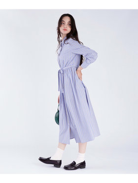 To b. by agnès b. ストライプ コットン シャツワンピース ブルー