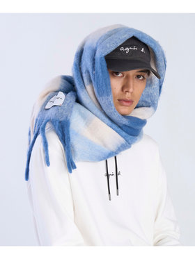 To b. by agnès b. ブロックチェック マフラー ブルー