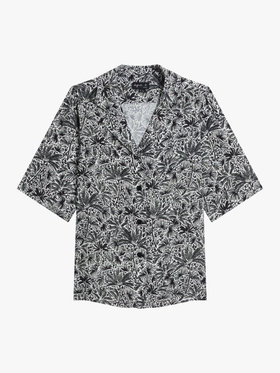 FEMME ウィメンズ プリント オープンカラー 半袖 ブラウス ”Hawaii” ブラック